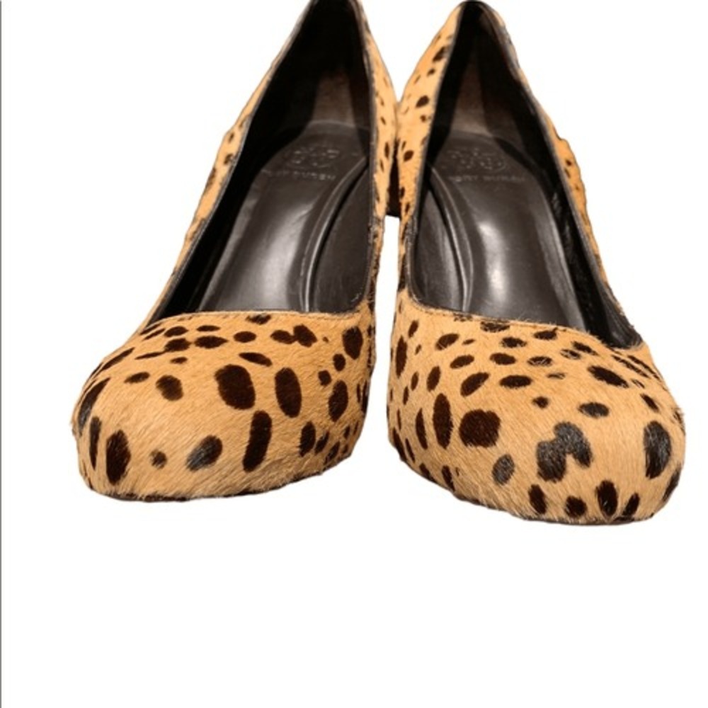 Tory Burch Cheetah Animal Pattern Heels w/ Concealed Platform Bovine Hair Sz 7.5 - Picture 5 of 11